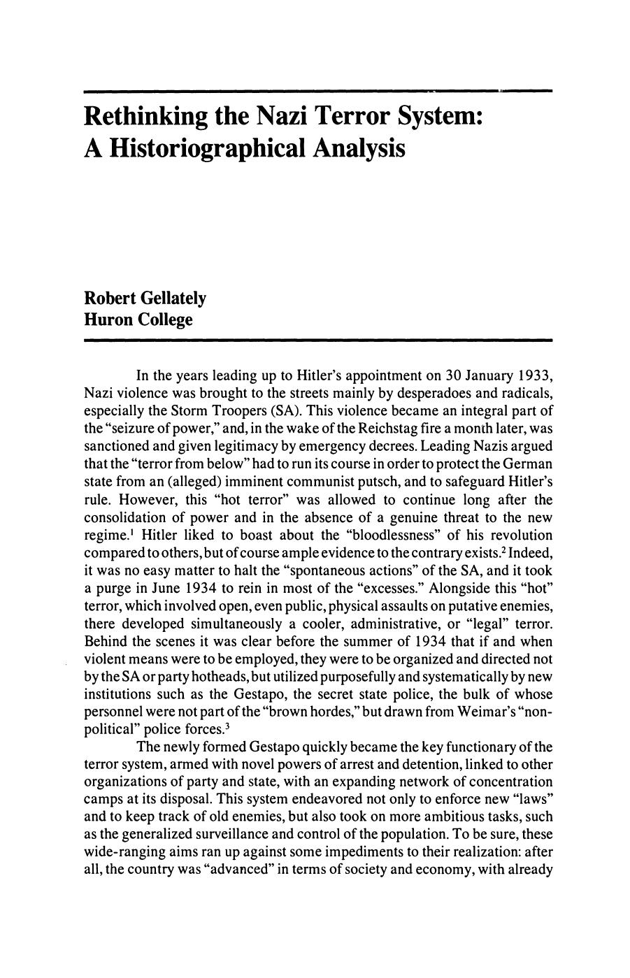 Rethinking the Nazi Terror System; A Historiographical Analysis by Unknown