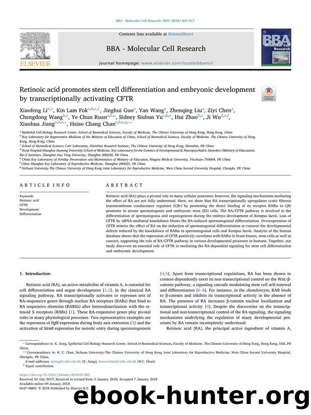 Retinoic acid promotes stem cell differentiation and embryonic development by transcriptionally activating CFTR by unknow