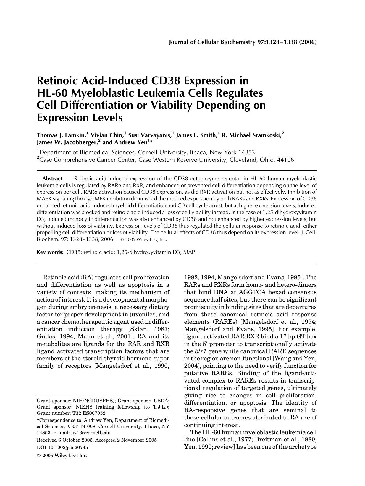 Retinoic acid-induced CD38 expression in HL-60 myeloblastic leukemia cells regulates cell differentiation or viability depending on expression levels by Unknown