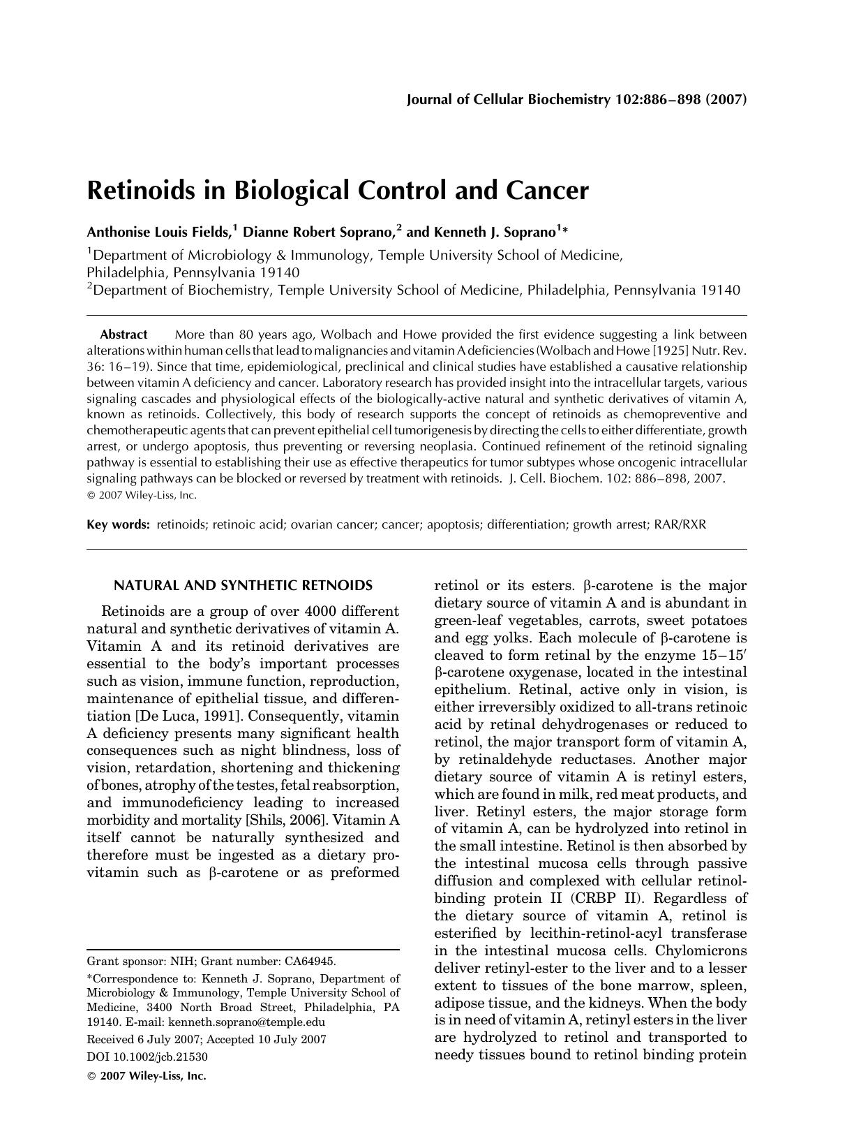 Retinoids in biological control and cancer by Unknown