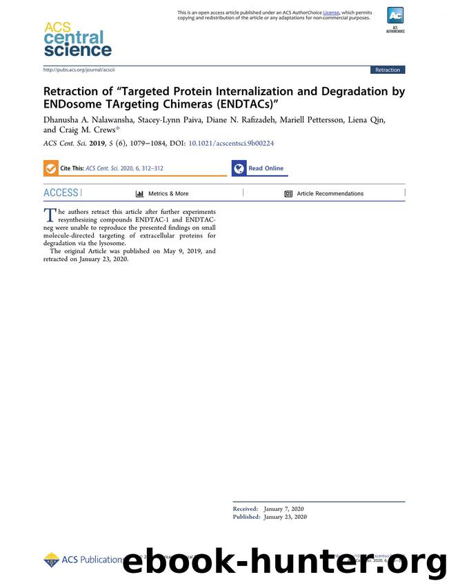 Retraction of âTargeted Protein Internalization and Degradation by ENDosome TArgeting Chimeras (ENDTACs)â by unknow