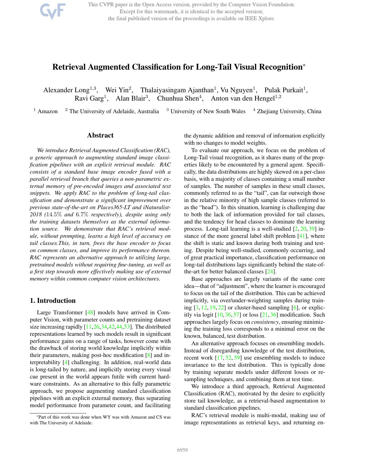 Retrieval Augmented Classification for Long-Tail Visual Recognition by unknow
