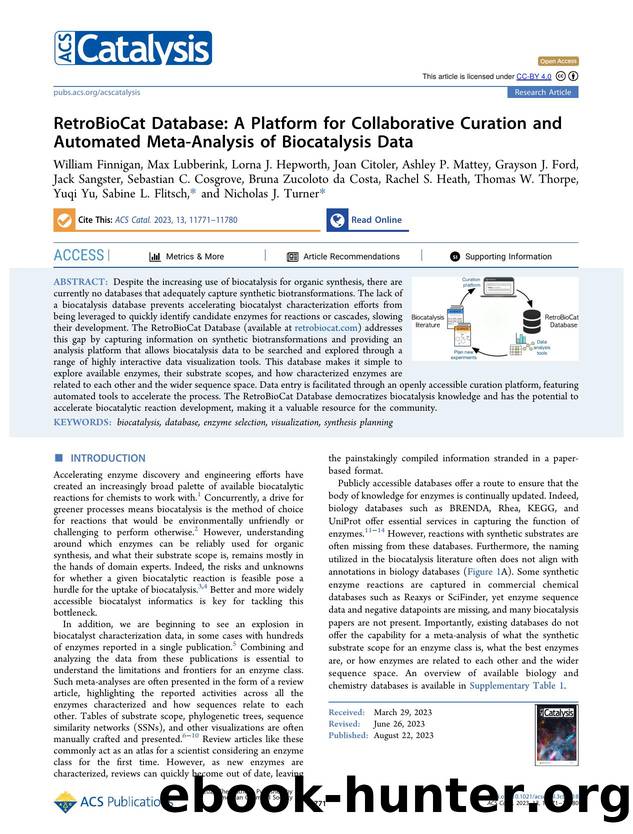 RetroBioCat Database: A Platform for Collaborative Curation and Automated Meta-Analysis of Biocatalysis Data by unknow