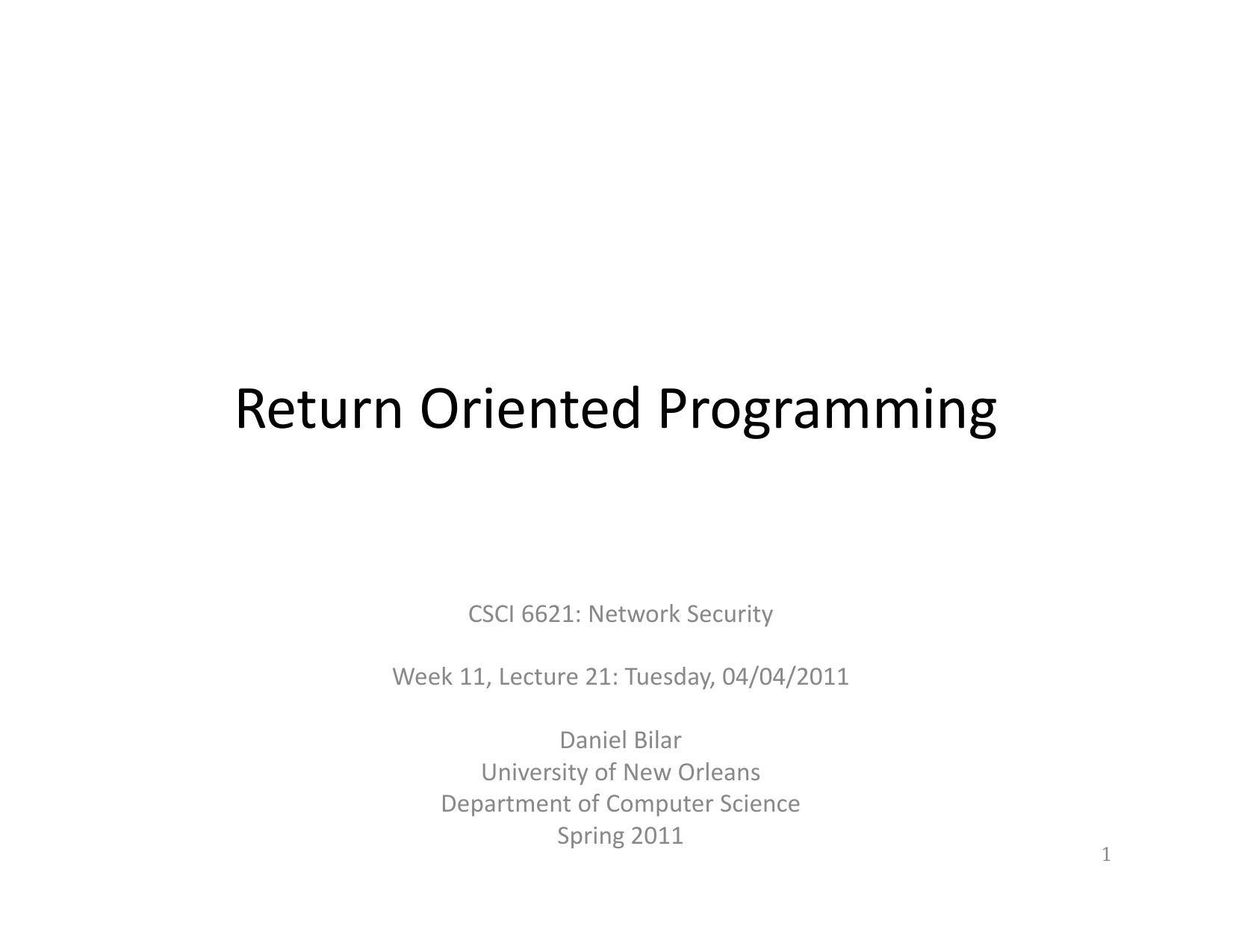 Return Oriented Programming by Unknown