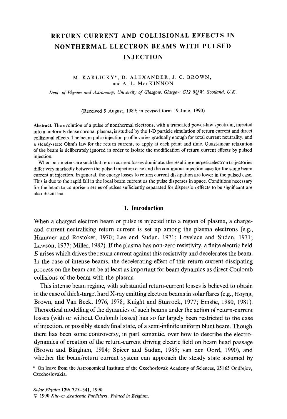 Return current and collisional effects in nonthermal electron beams with pulsed injection by Unknown