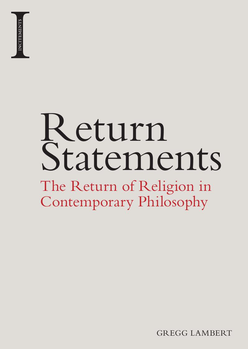 Return statements: the return of religion in contemporary philosophy by Lambert Gregg