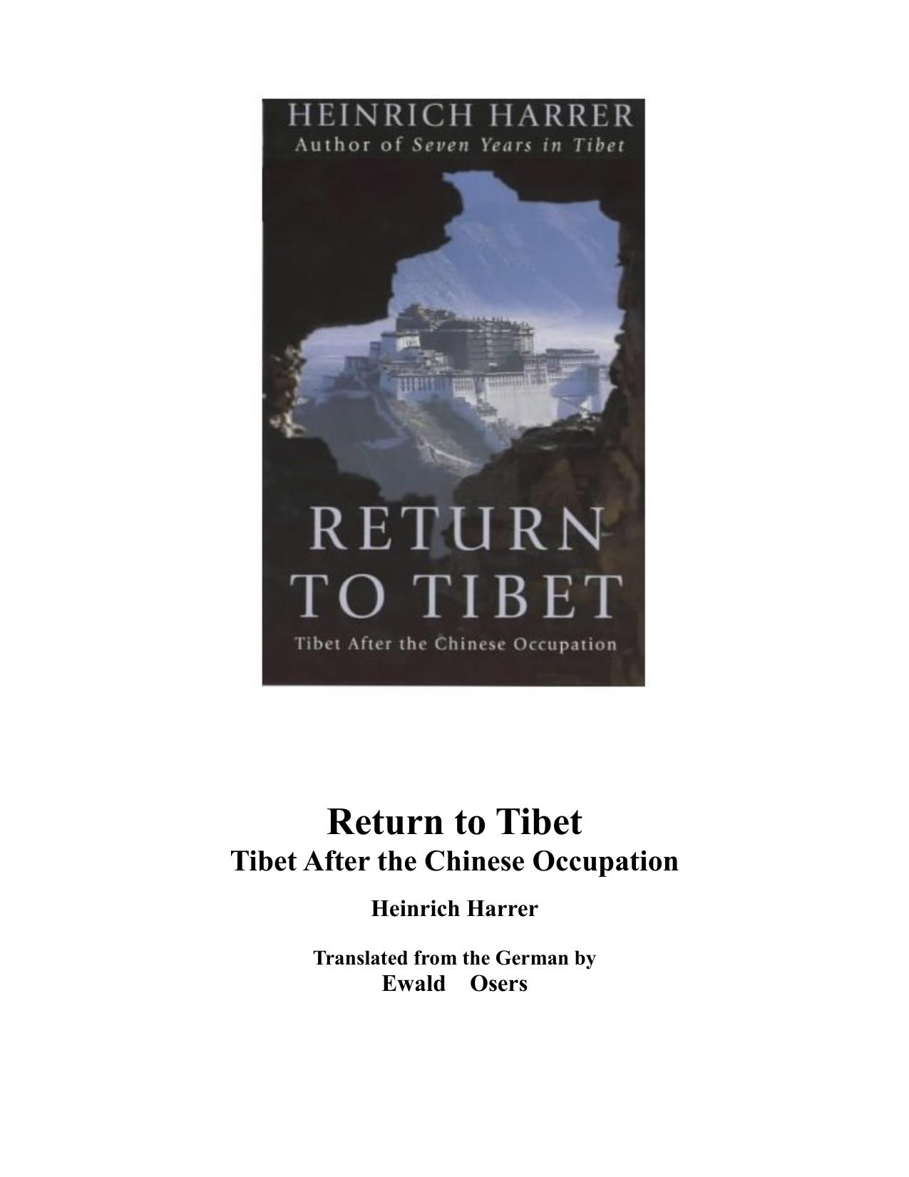 Return to Tibet: Tibet After the Chinese Occupation by Heinrich Harrer