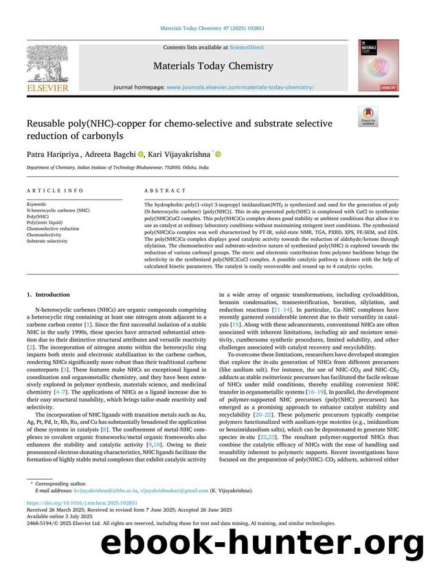Reusable poly(NHC)-copper for chemo-selective and substrate selective reduction of carbonyls by Patra Haripriya