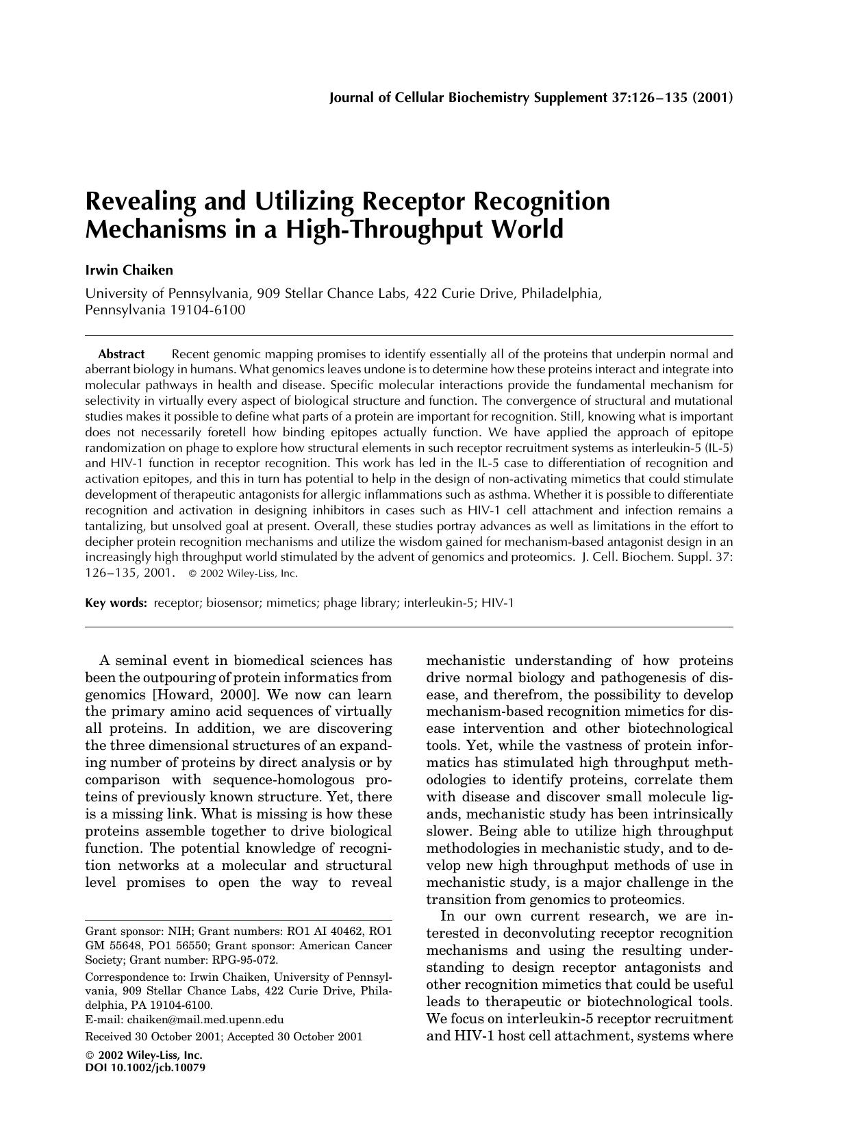 Revealing and utilizing receptor recognition mechanisms in a high-throughput world by Unknown