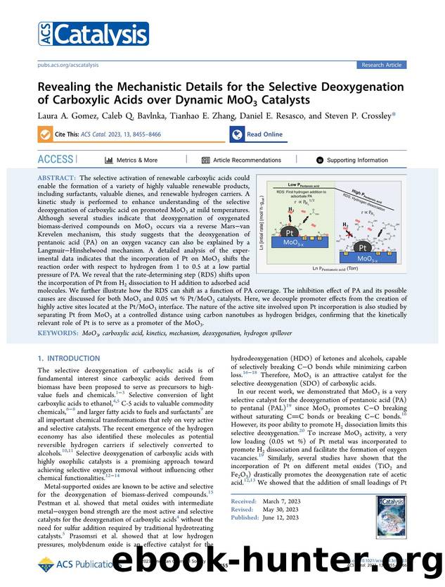 Revealing the Mechanistic Details for the Selective Deoxygenation of Carboxylic Acids over Dynamic MoO3 Catalysts by Laura A. Gomez Caleb Q. Bavlnka Tianhao E. Zhang Daniel E. Resasco and Steven P. Crossley