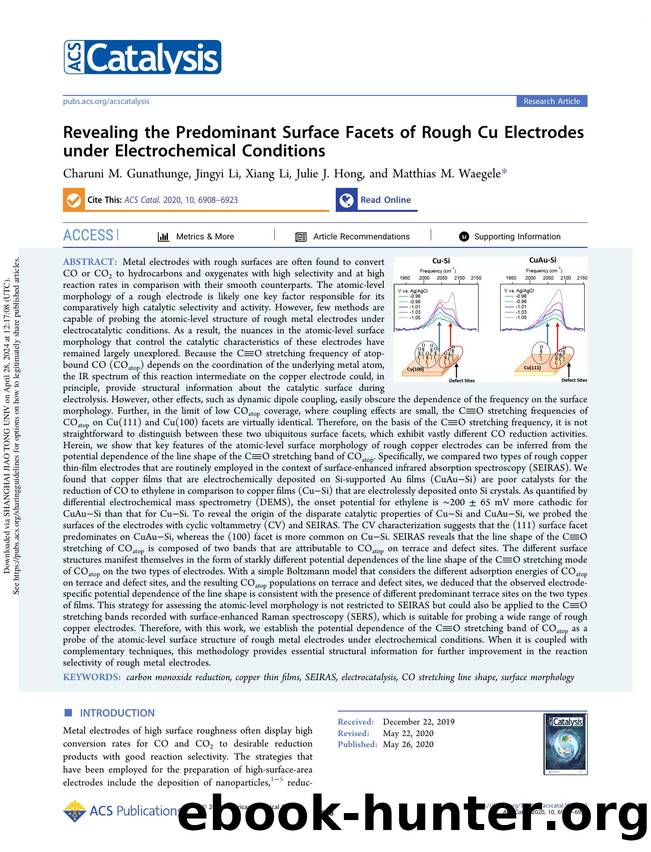 Revealing the Predominant Surface Facets of Rough Cu Electrodes under Electrochemical Conditions by Charuni M. Gunathunge Jingyi Li Xiang Li Julie J. Hong & Matthias M. Waegele