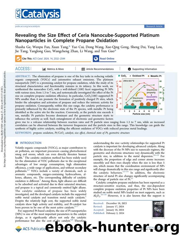Revealing the Size Effect of Ceria Nanocube-Supported Platinum Nanoparticles in Complete Propane Oxidation by unknow