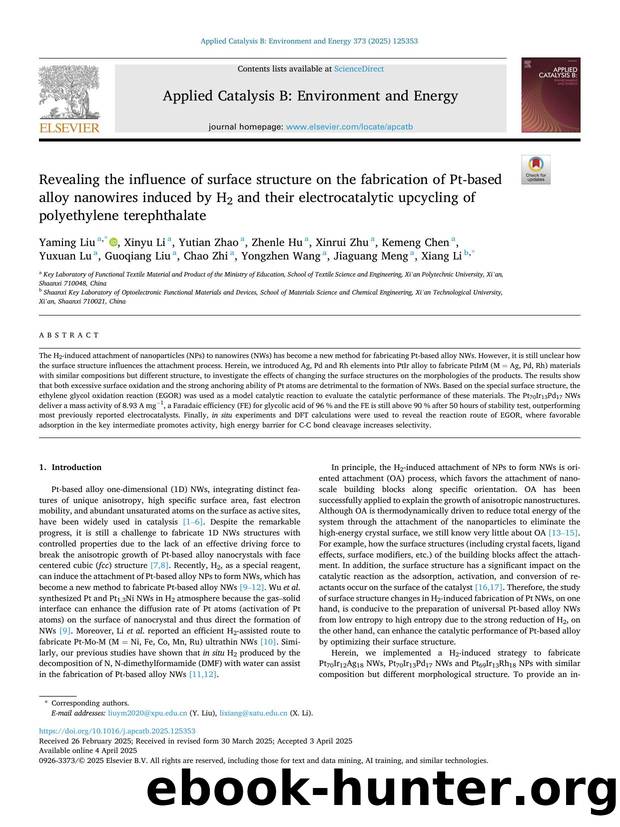 Revealing the influence of surface structure on the fabrication of Pt-based alloy nanowires induced by H2 and their electrocatalytic upcycling of polyethylene terephthalate by unknow