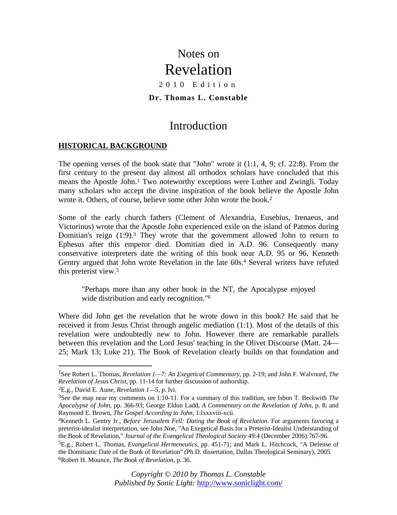 Revelation by Dr. Thomas L. Constable