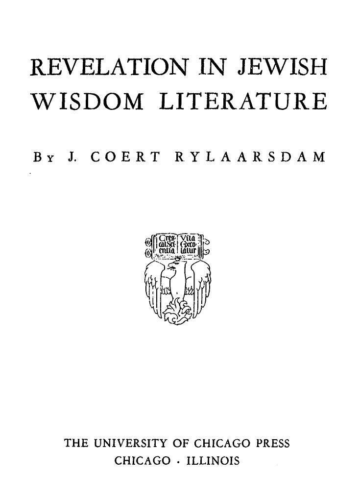 Revelation in Jewish Wisdom Literature by J. Coert Rylaarsdam