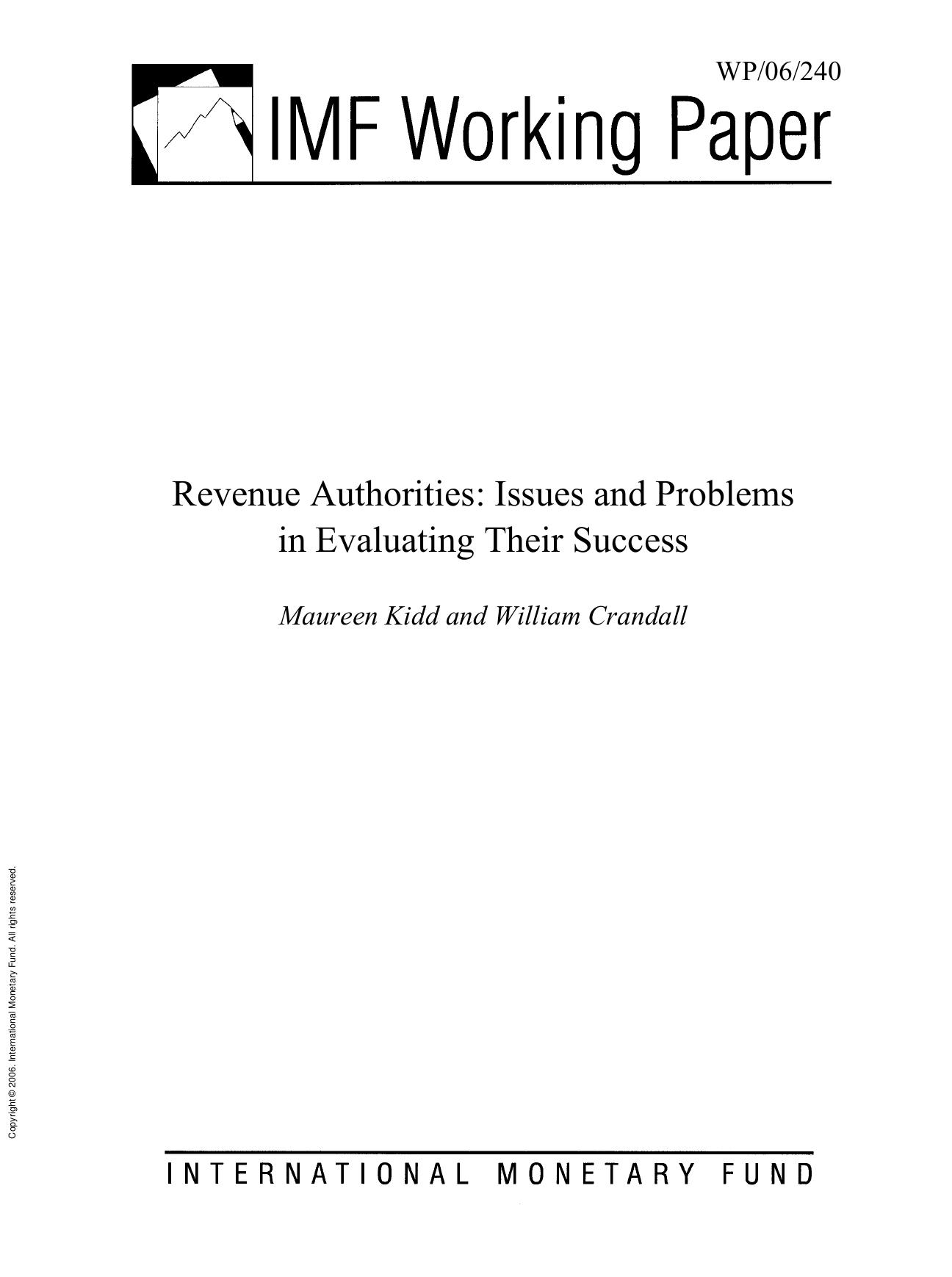 Revenue Authorities : Issues and Problems in Evaluating Their Success by William Joseph Crandall; Maureen Kidd
