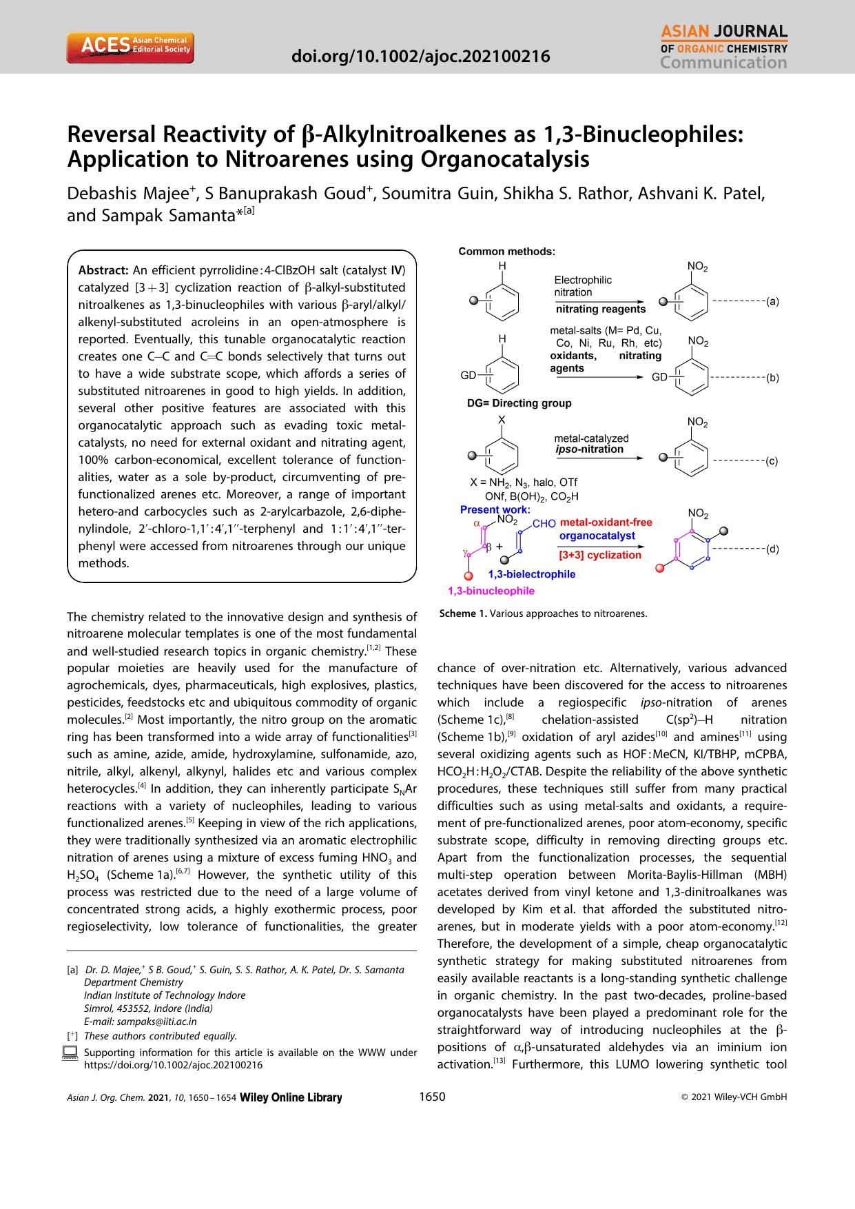 Reversal Reactivity of Î²âAlkylnitroalkenes as 1,3âBinucleophiles: Application to Nitroarenes using Organocatalysis by Unknown