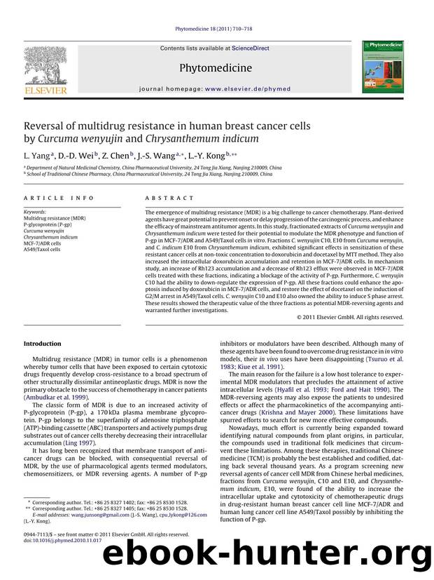 Reversal of multidrug resistance in human breast cancer cells by Curcuma wenyujin and Chrysanthemum indicum by L. Yang