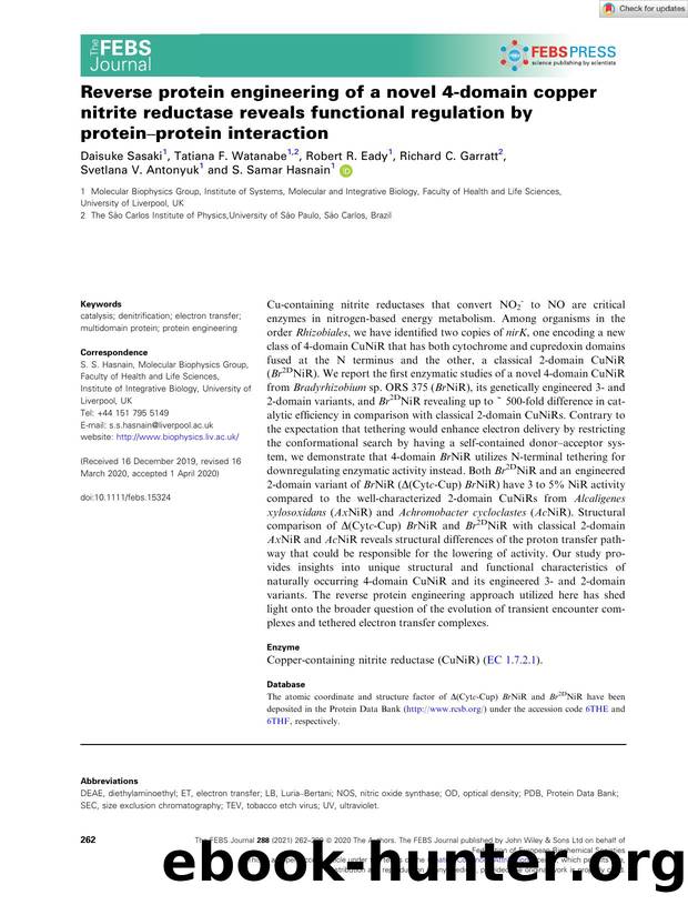 Reverse protein engineering of a novel 4âdomain copper nitrite reductase reveals functional regulation by proteinâprotein interaction by Unknown