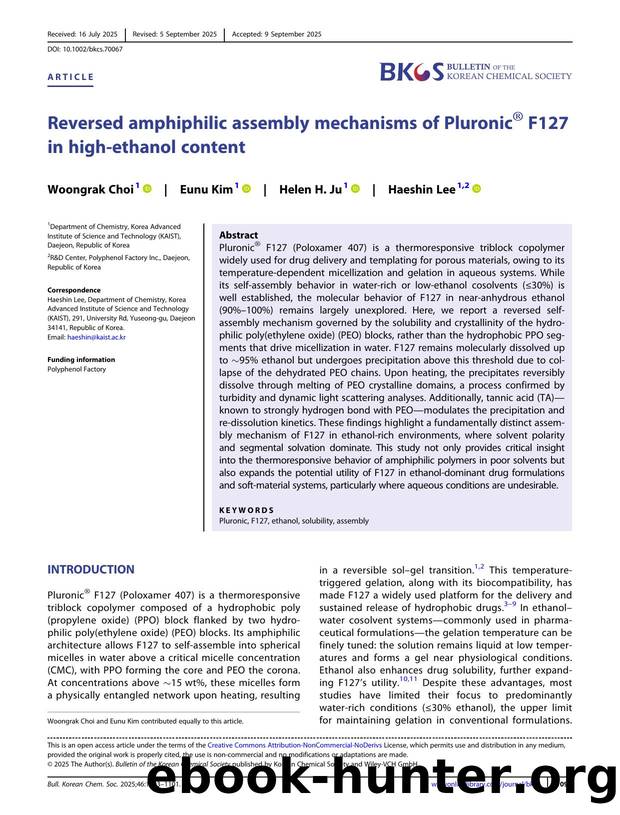Reversed Amphiphilic Assembly Mechanisms of PluronicÂ® F127 in HighâEthanol Content by Unknown