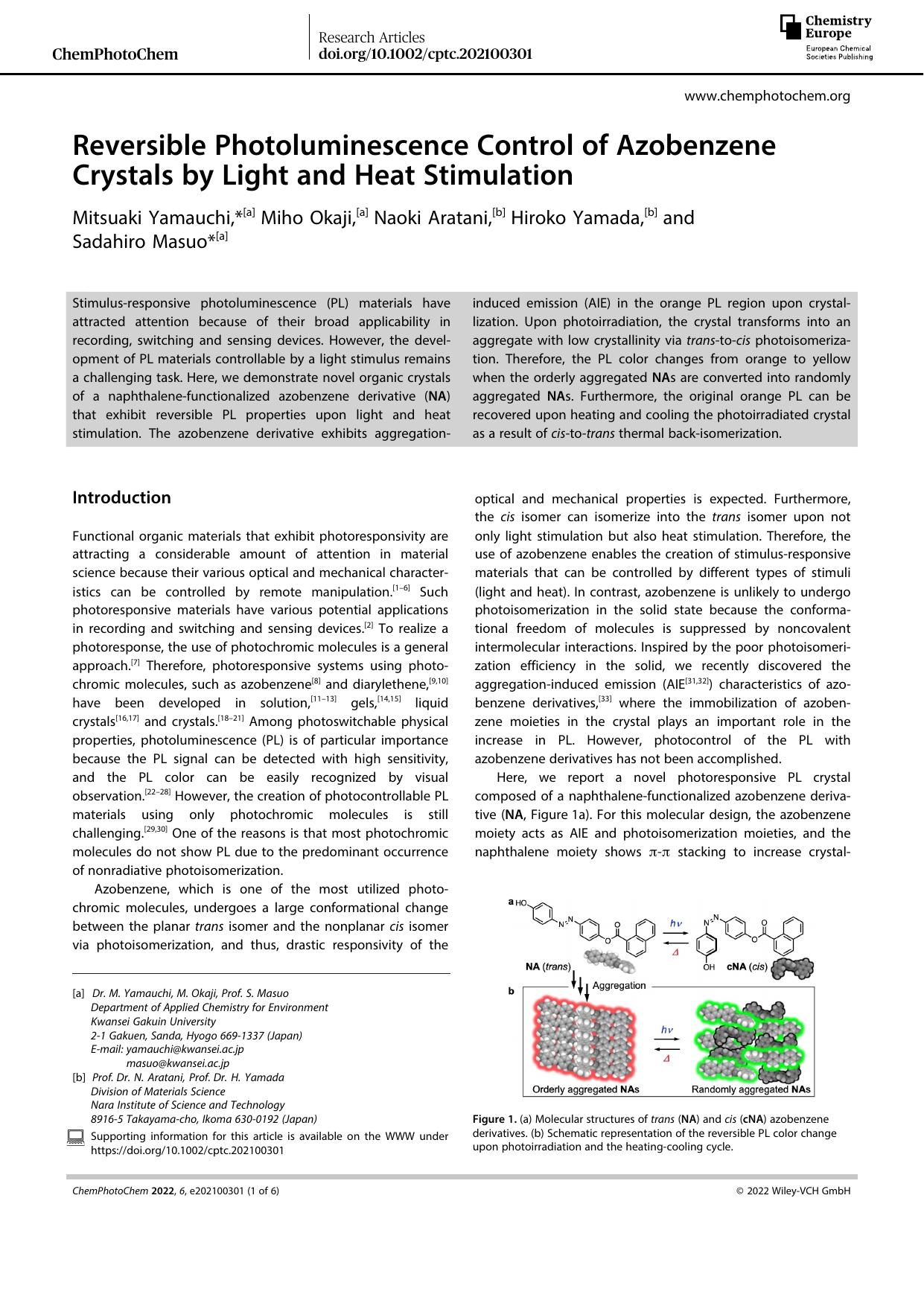 Reversible Photoluminescence Control of Azobenzene Crystals by Light and Heat Stimulation by Unknown