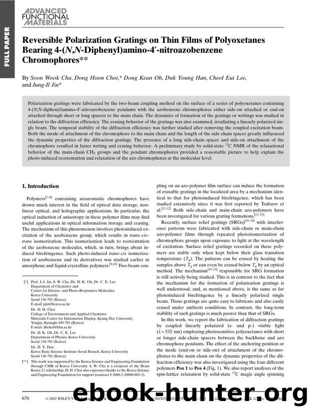 Reversible Polarization Gratings on Thin Films of Polyoxetanes Bearing 4-(N,N-Diphenyl)amino-4[prime]-nitroazobenzene Chromophores by Unknown