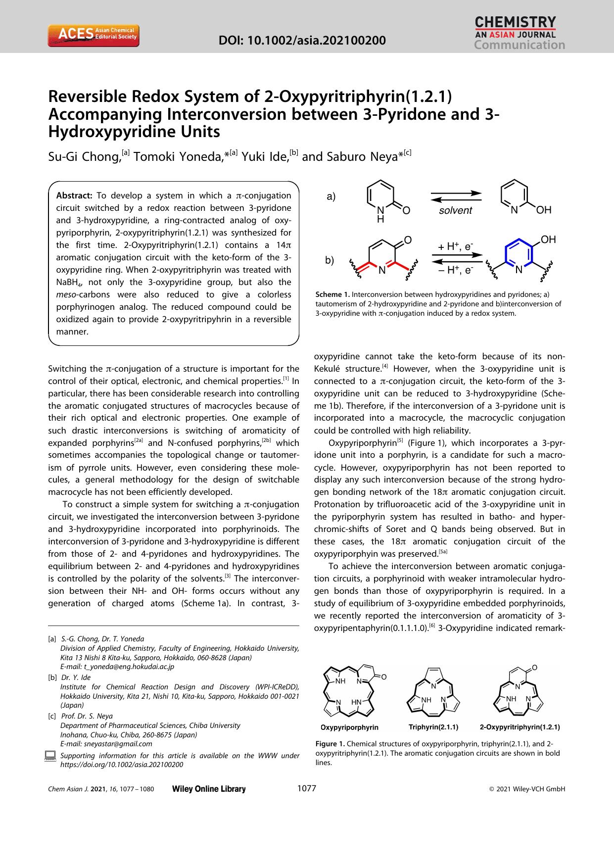 Reversible Redox System of 2âOxypyritriphyrin(1.2.1) Accompanying Interconversion between 3âPyridone and 3âHydroxypyridine Units by Unknown