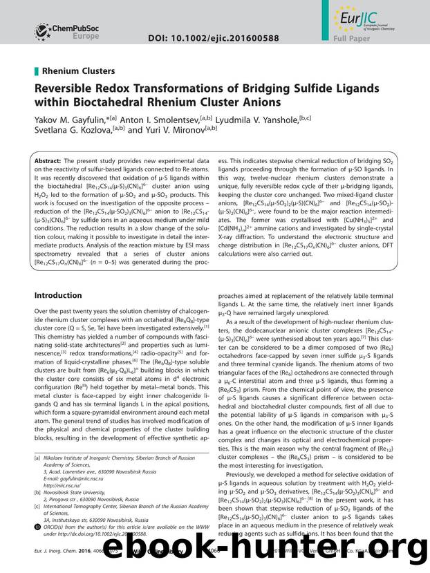 Reversible Redox Transformations of Bridging Sulfide Ligands within Bioctahedral Rhenium Cluster Anions by Unknown