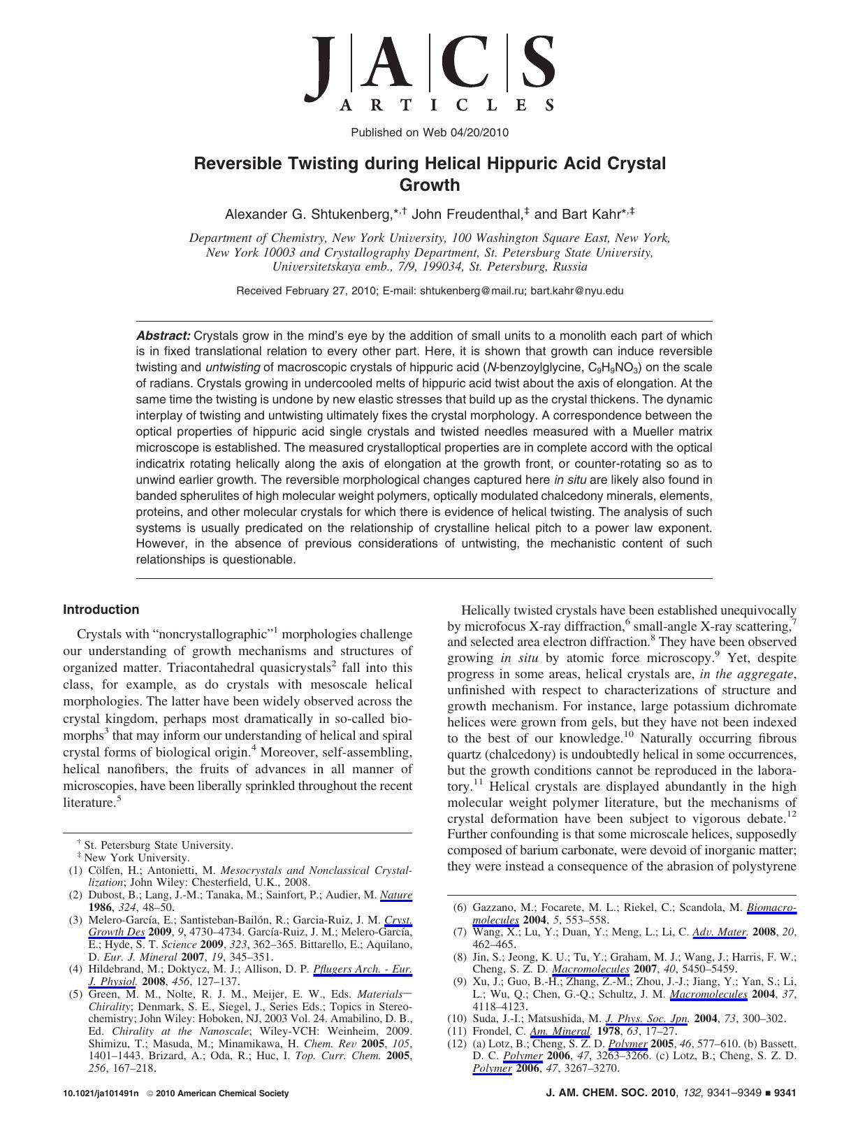 Reversible Twisting during Helical Hippuric Acid Crystal Growth by Unknown