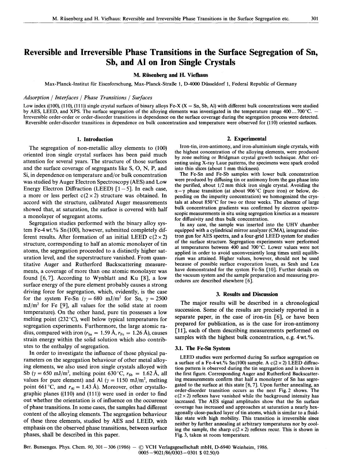 Reversible and Irreversible Phase Transitions in the Surface Segregation of Sn, Sb, and Al on Iron Single Crystals by Unknown
