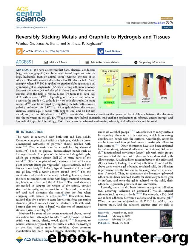 Reversibly Sticking Metals and Graphite to Hydrogels and Tissues by Wenhao Xu & Faraz A. Burni & Srinivasa R. Raghavan (ORCID: g/0000-0003-0710-9845)
