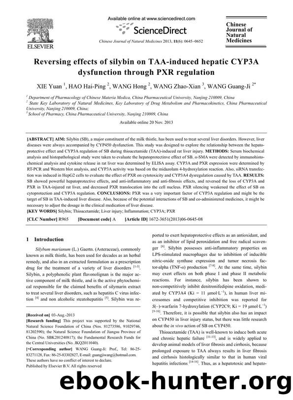 Reversing effects of silybin on TAA-induced hepatic CYP3A dysfunction through PXR regulation by Yuan XIE & Hai-Ping HAO & Hong WANG & Zhao-Xian WANG & Guang-Ji WANG
