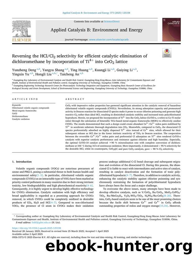 Reversing the HClCl2 selectivity for efficient catalytic elimination of dichloromethane by incorporation of Ti4+ into CeO2 lattice by unknow