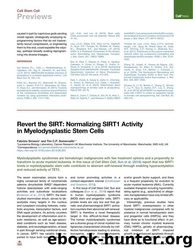 Revert the SIRT: Normalizing SIRT1 Activity in Myelodysplastic Stem Cells by Fabrizio Simeoni & Tim C.P. Somervaille