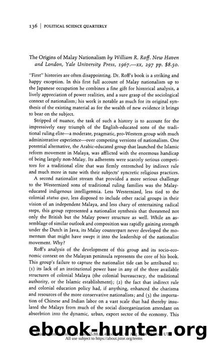 Review  The Origins of Malay Nationalism. by William R. Roff by Unknown
