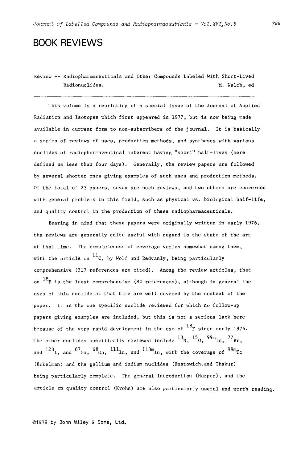 Review - radiopharmaceuticals and other compounds labeled with short-lived radionuclides by Unknown
