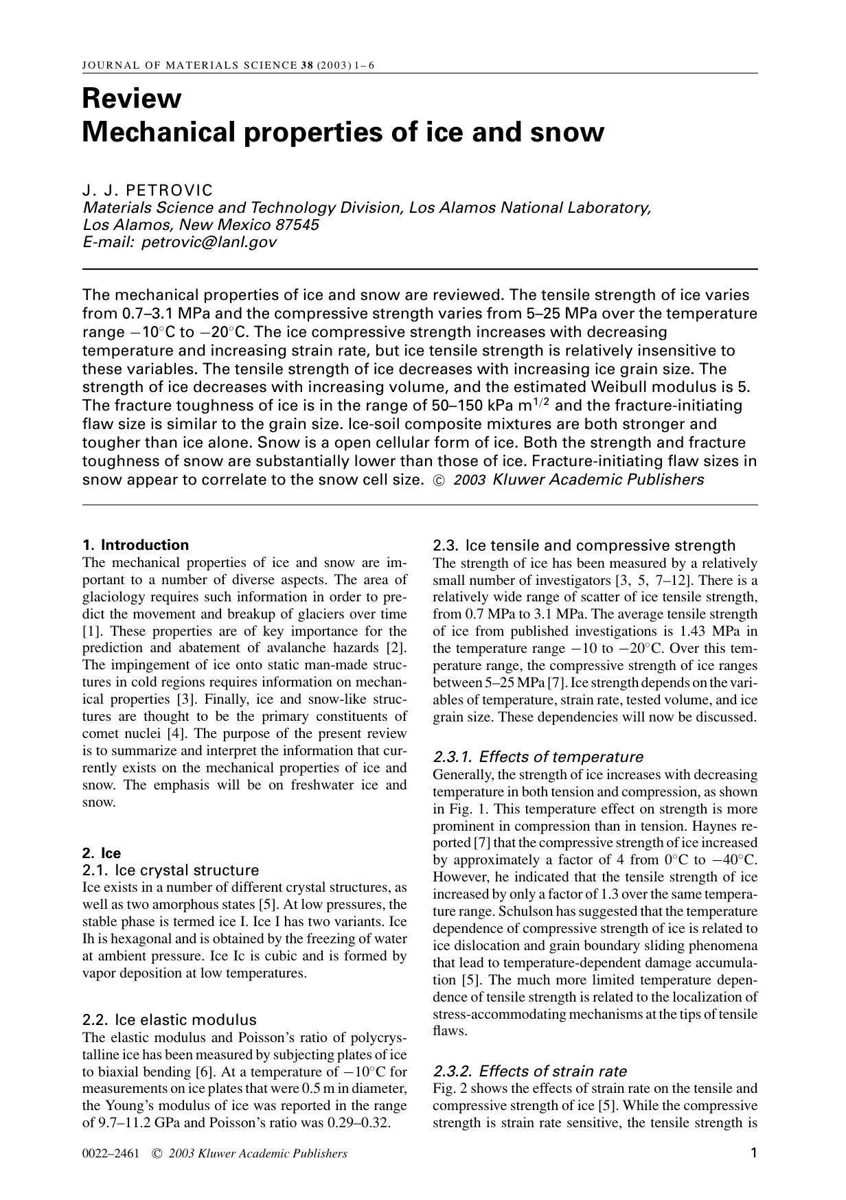 Review Mechanical properties of ice and snow by Unknown