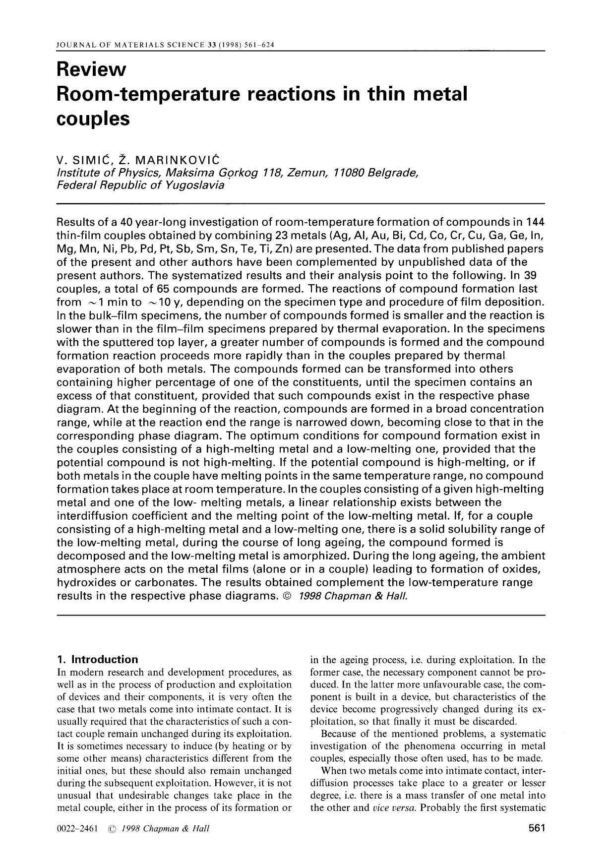Review Room-temperature reactions in thin metal couples by Unknown
