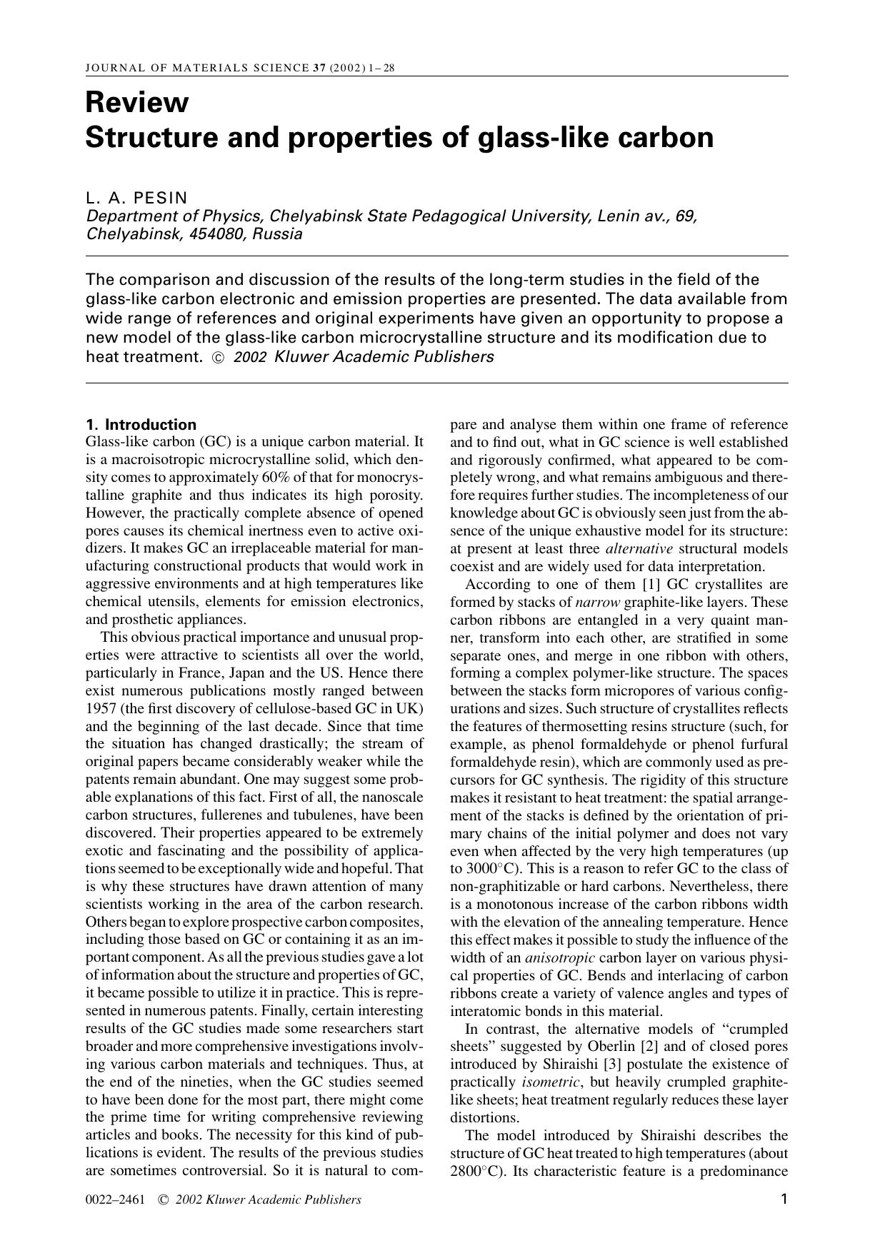 Review Structure and properties of glass-like carbon by Unknown