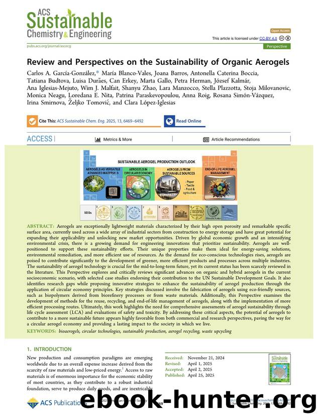 Review and Perspectives on the Sustainability of Organic Aerogels by unknow