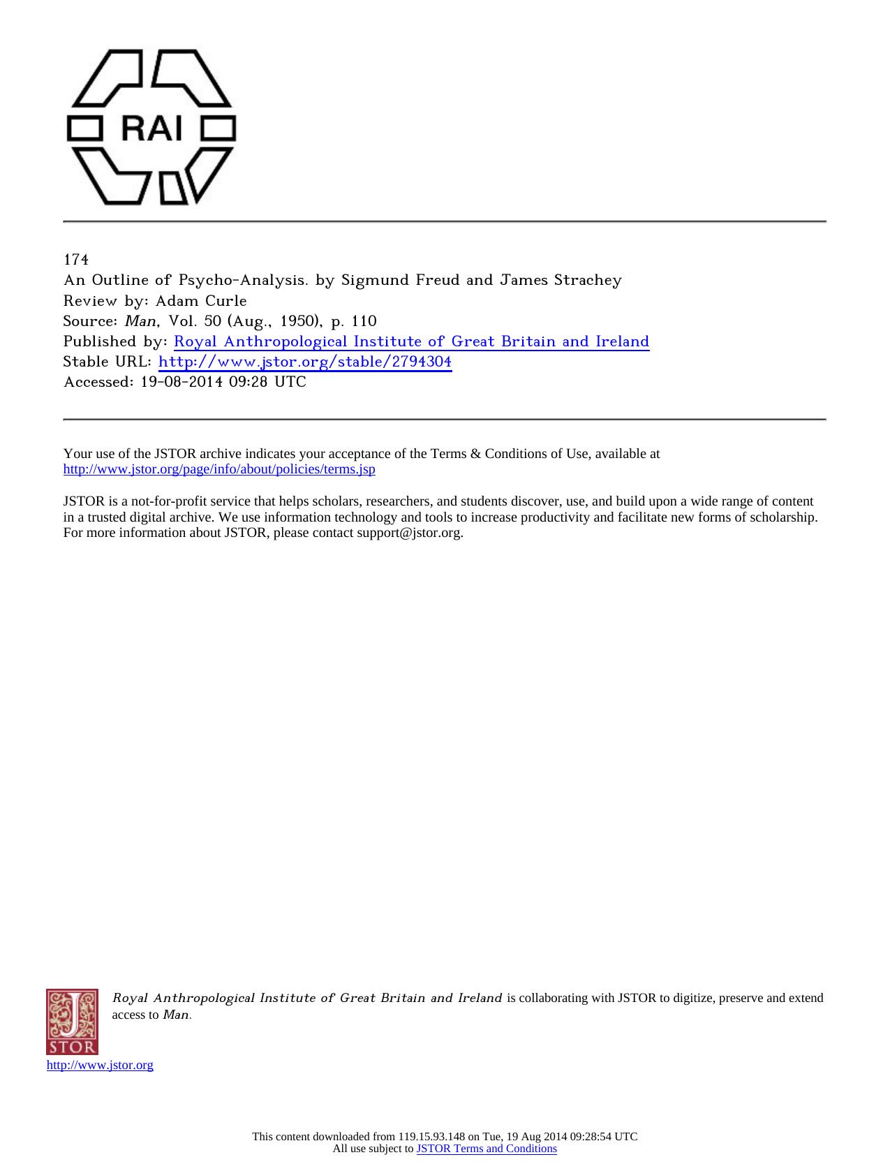 Review by Adam Curle by An Outline of Psycho-Analysis. by Sigmund Freud & James Strachey
