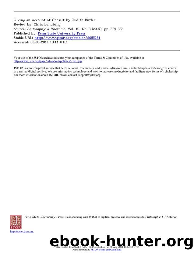 Review by Chris Lundberg - Giving an Account of Oneself by Judith Butler by 478KB