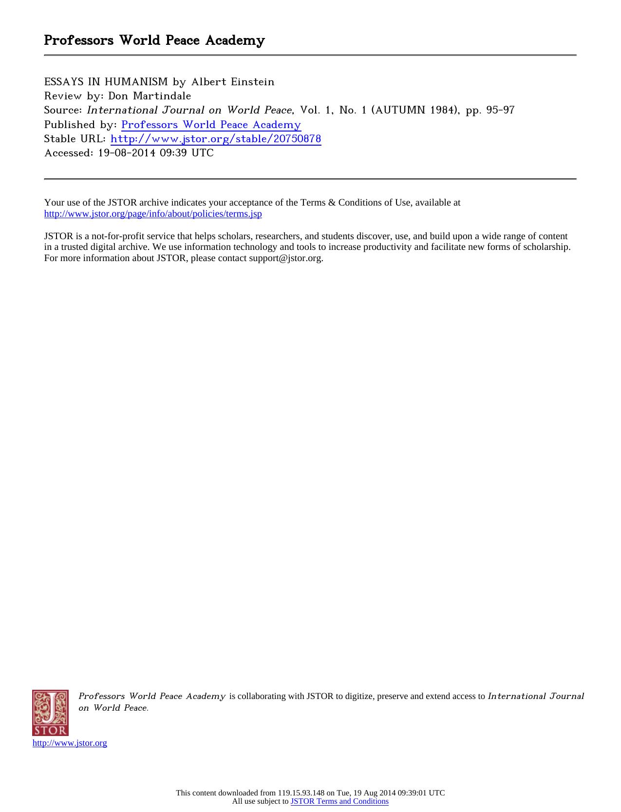 Review by Don Martindale by ESSAYS IN HUMANISM by Albert Einstein