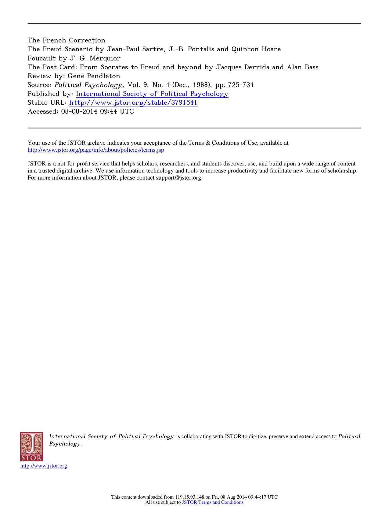 Review by Gene Pendleton by The Post Card From Socrates to Freud & beyond by Jacques Derrida & Alan Bass