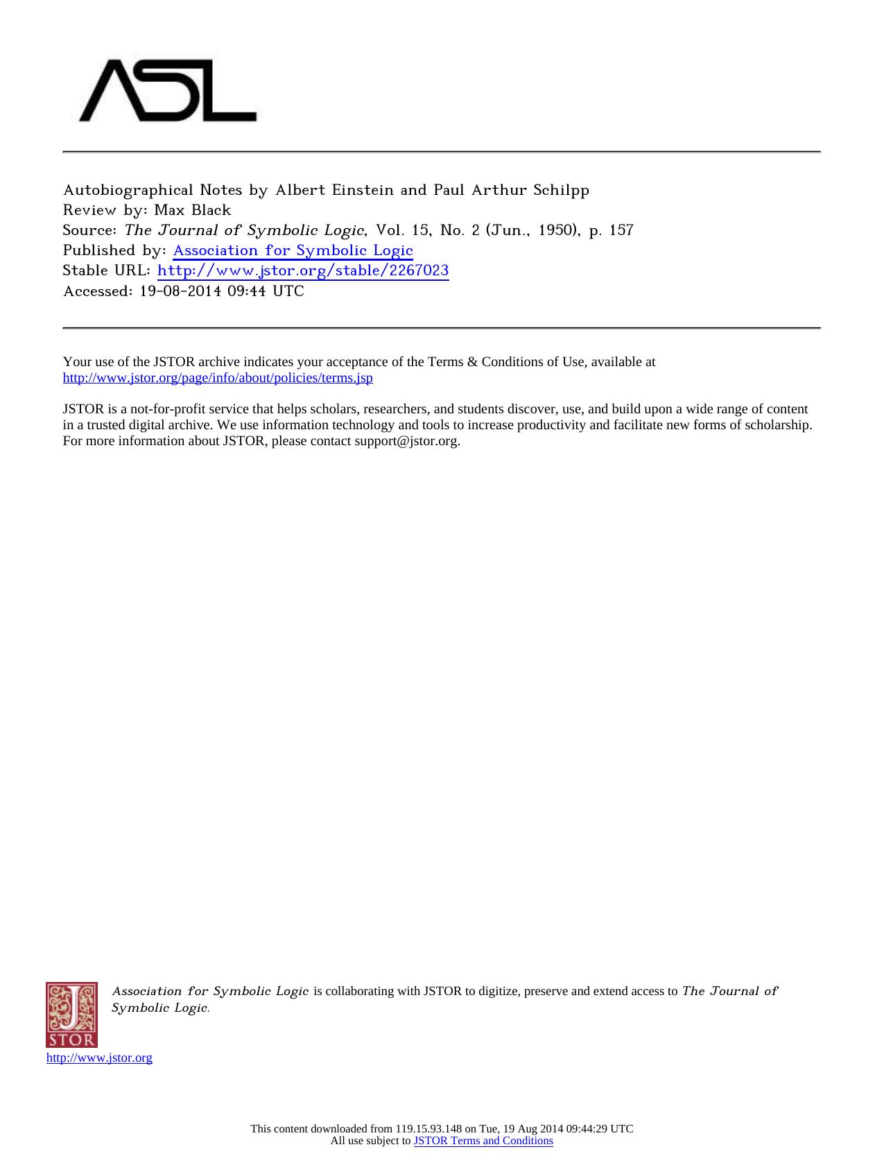 Review by Max Black by Autobiographical Notes by Albert Einstein & Paul Arthur Schilpp