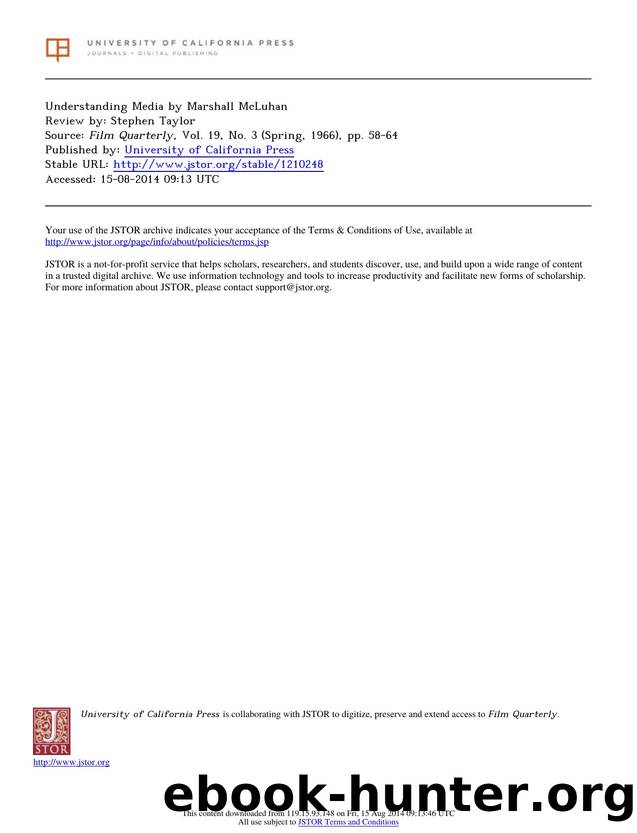 Review by Stephen Taylor by Understanding Media by Marshall McLuhan