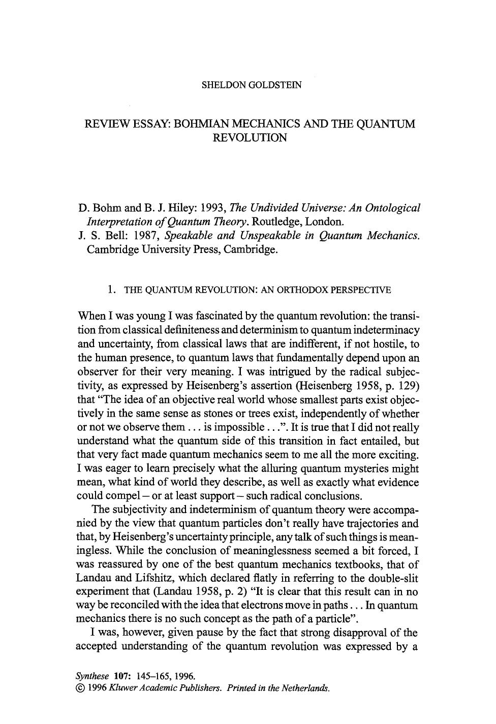 Review essay: Bohmian mechanics and the quantum revolution by Unknown