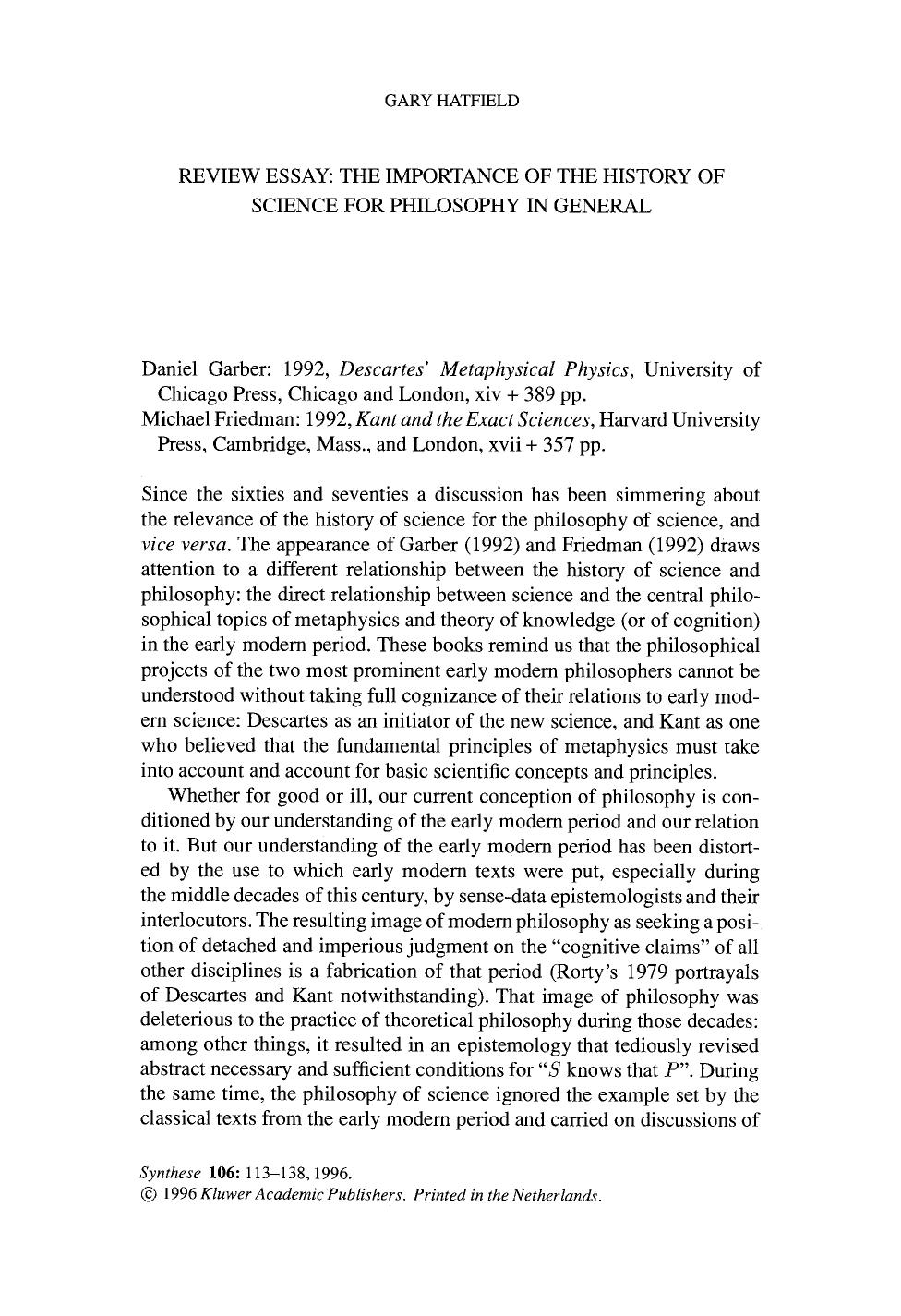 Review essay: The importance of the history of science for philosophy in general by Unknown