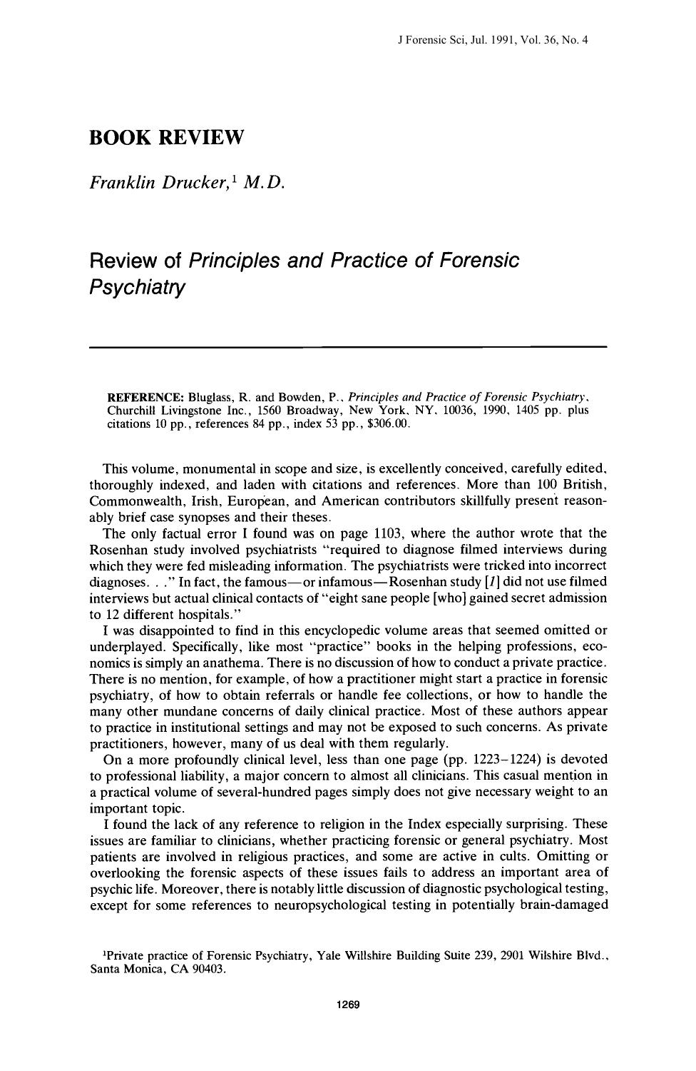 Review of <i>Principles and Practice of Forensic Psychiatry<i> by Drucker F