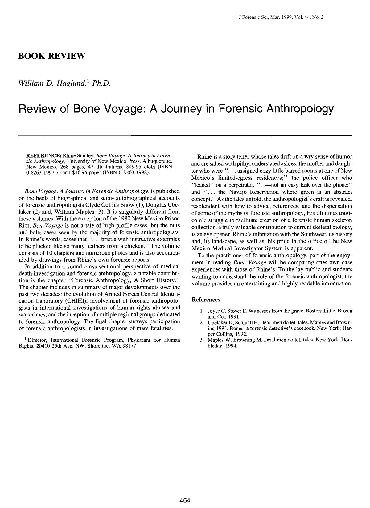 Review of Bone Voyage: A Journey in Forensic Anthropology by Haglund WD